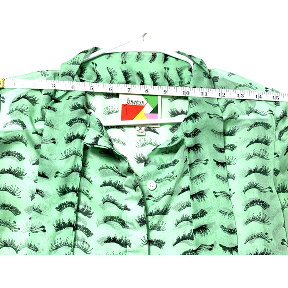 Fervour Women’s Blouse Size S Button Down Green With Black Prints. - Picture 7 of 9